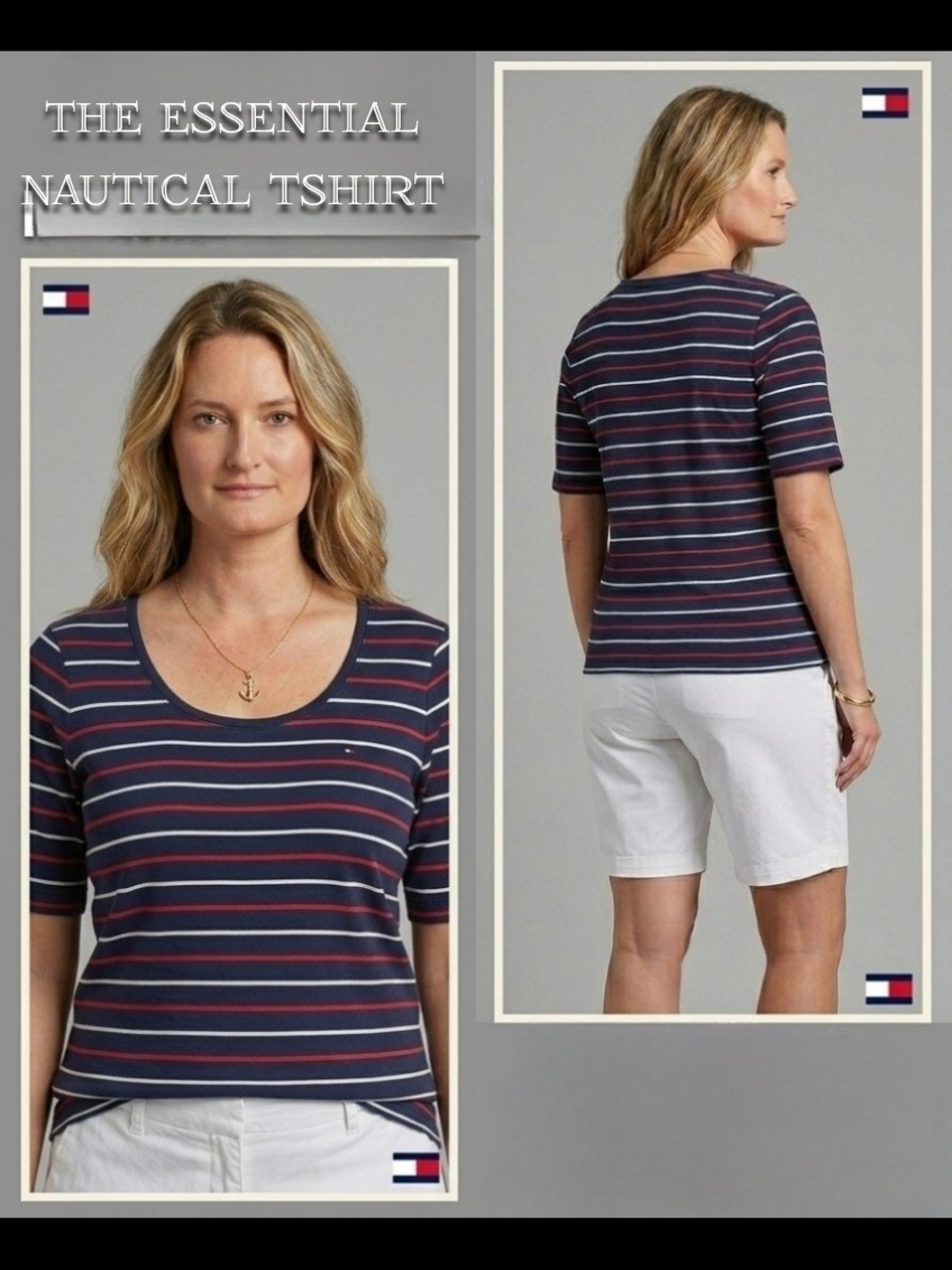Tommy Hilfiger XL Striped Nautical Scoop Neck Tee